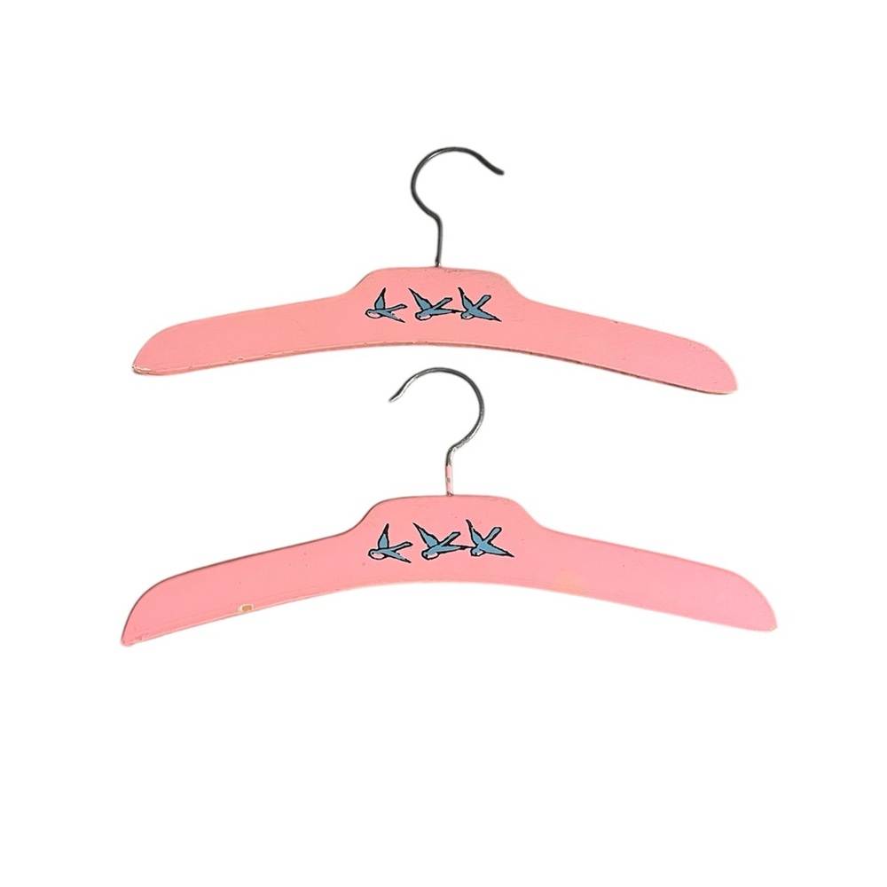 Vintage Children’s Clothes Hangers Pink w blue birds approx 12” - Picture 1 of 5